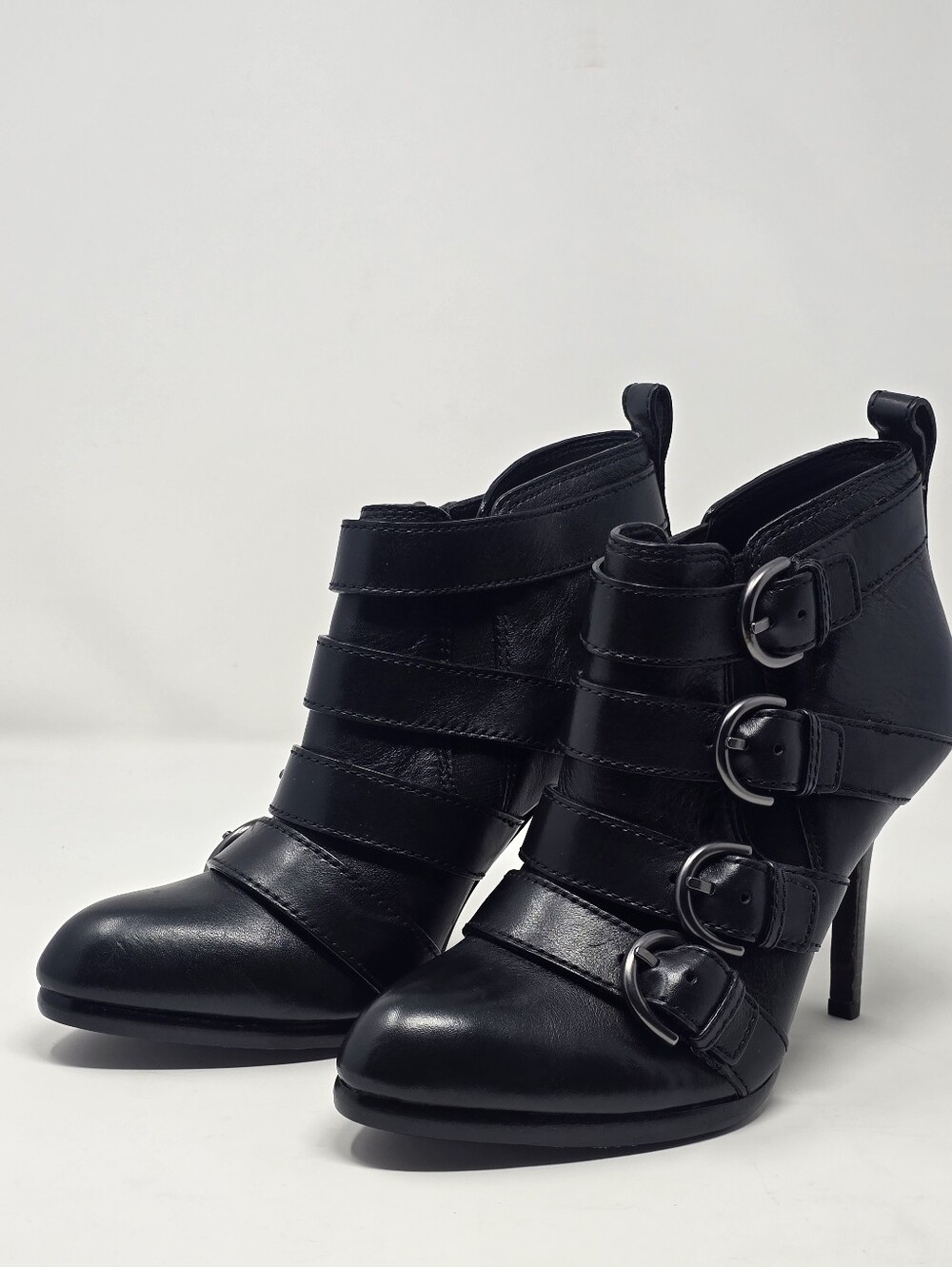 COACH Tessie Black Leather Multi-Buckle High Heel Ankle Booties – Size 7B